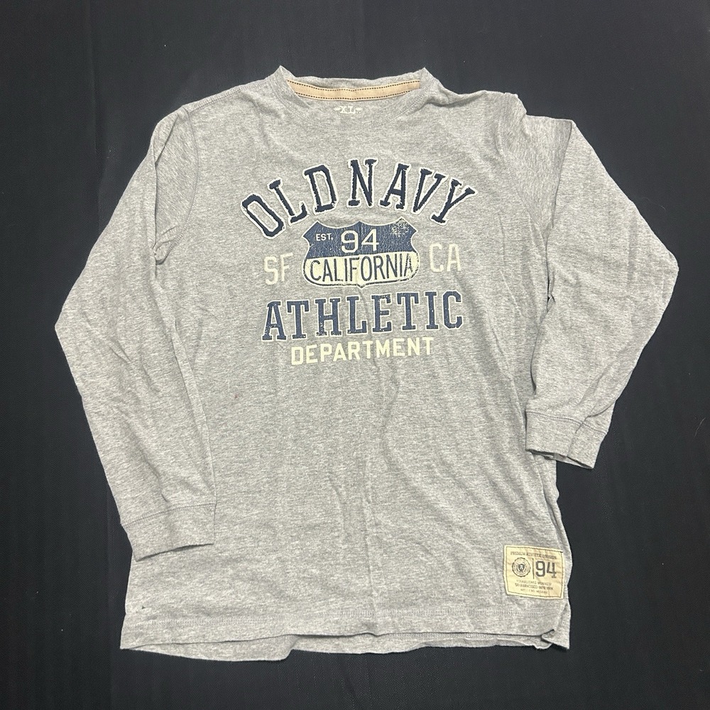 Y2K Old Navy Long Sleeve T-Shirt Fits Large Gray Graphic Embroidered
